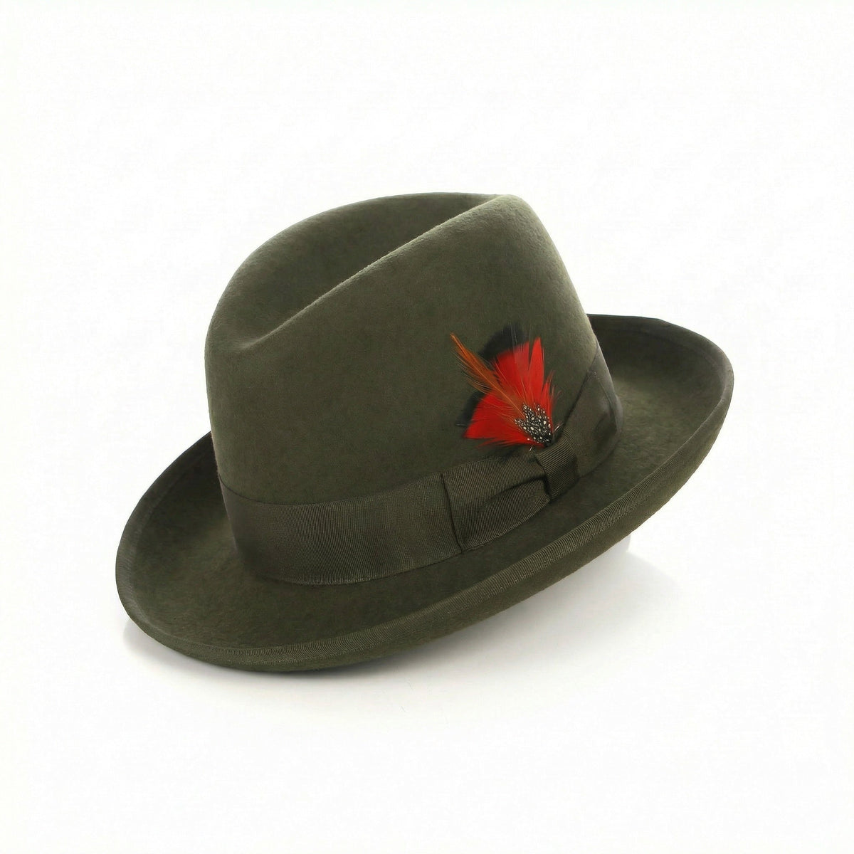 Ferrecci Olive Wool Felt Godfather Fedora Hat