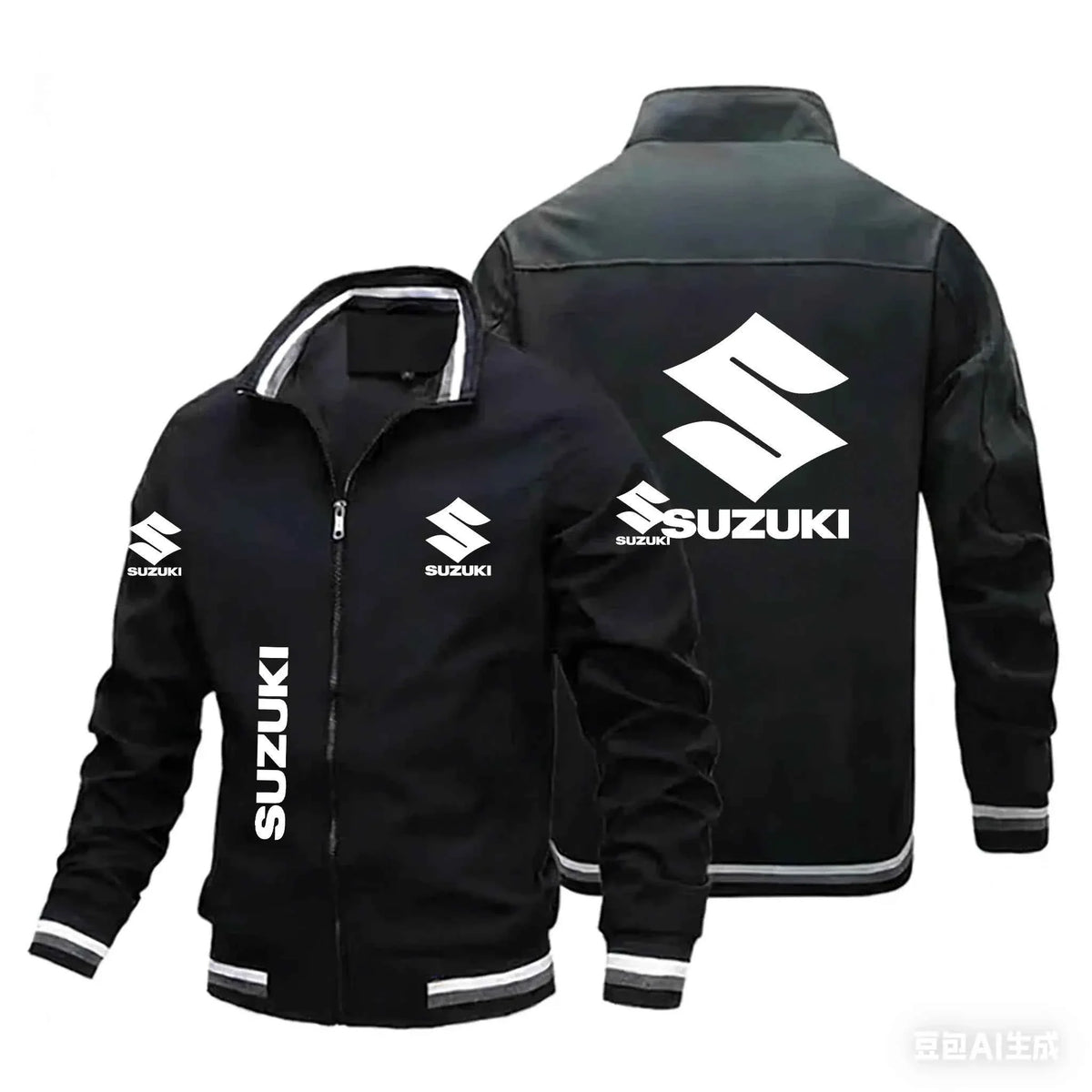 2026 Popular Suzuki SUZUKI Motorcycle-style Stand-up Collar Jacket, Multi-logo Printed Motorcycle Riding Casual Fashion Men's Co