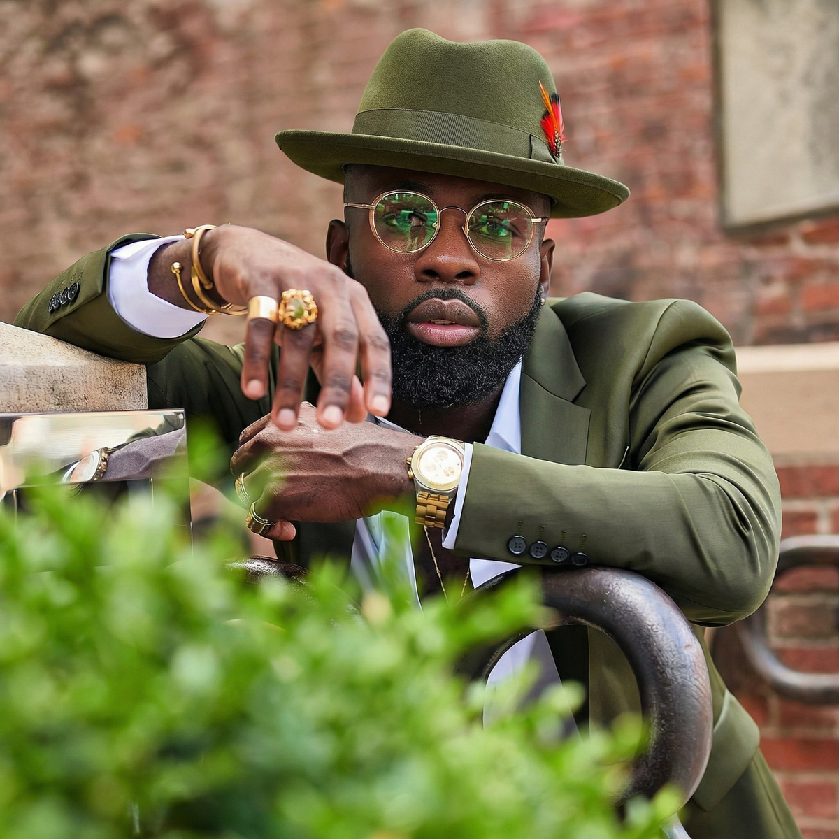 Ferrecci Olive Wool Felt Godfather Fedora Hat