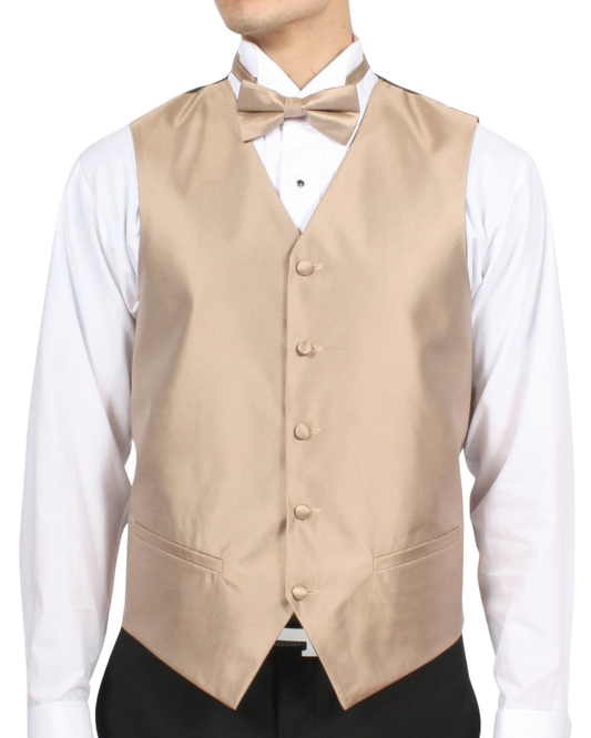 Ferrecci Mens PV450 - Champagne with Black Back Adjustable Textured Vest Set