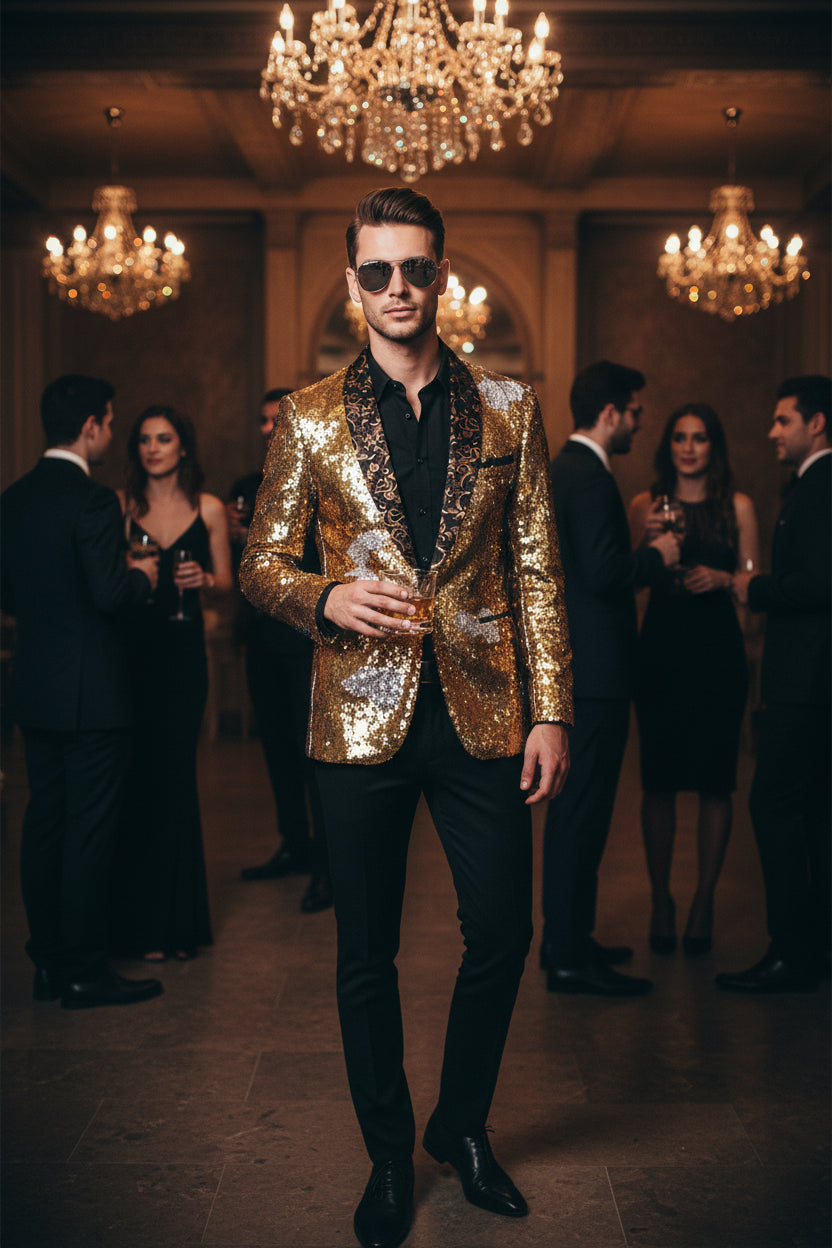 Men's Sequin Long Sleeve Blazer